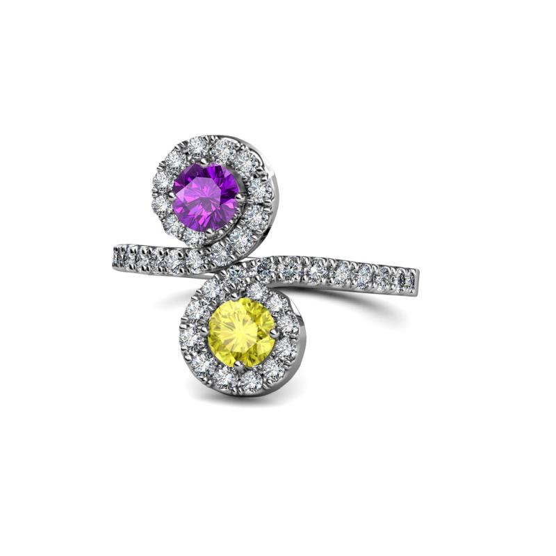 Kevia Amethyst and Yellow Diamond with Side Diamonds Bypass Ring 