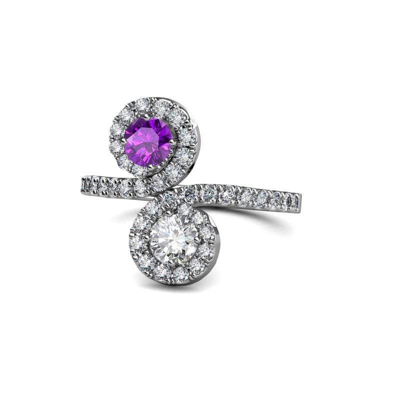 Kevia Amethyst and Diamond with Side Diamonds Bypass Ring 