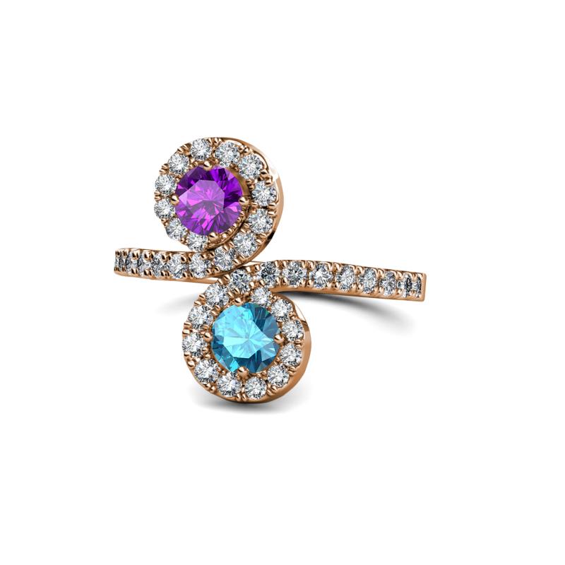 Kevia Amethyst and London Blue Topaz with Side Diamonds Bypass Ring 