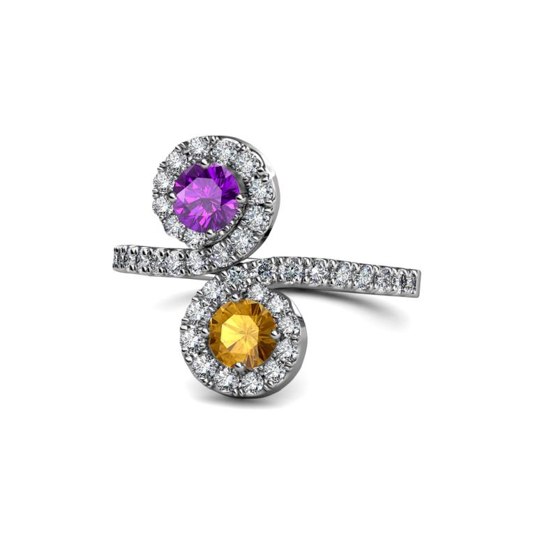 Kevia Amethyst and Citrine with Side Diamonds Bypass Ring 