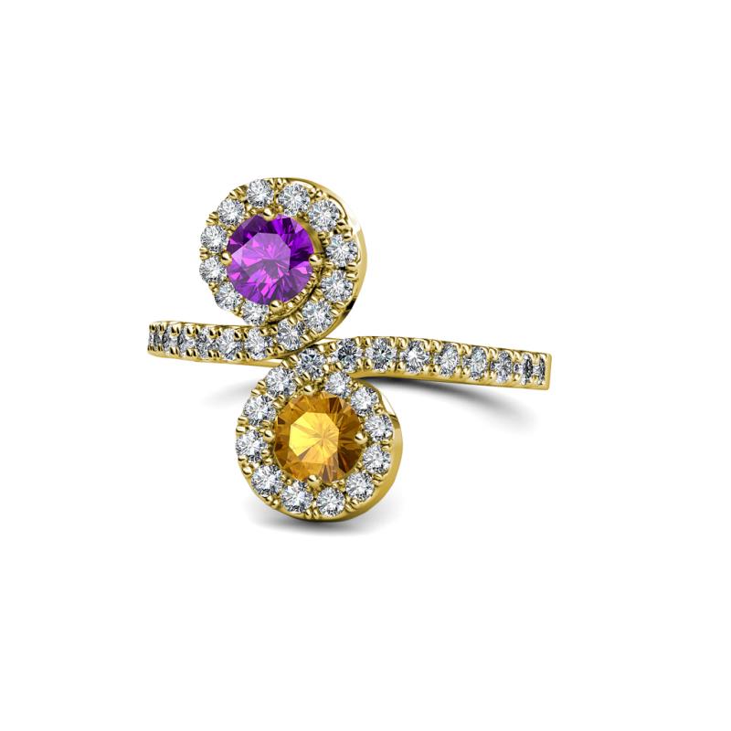 Kevia Amethyst and Citrine with Side Diamonds Bypass Ring 