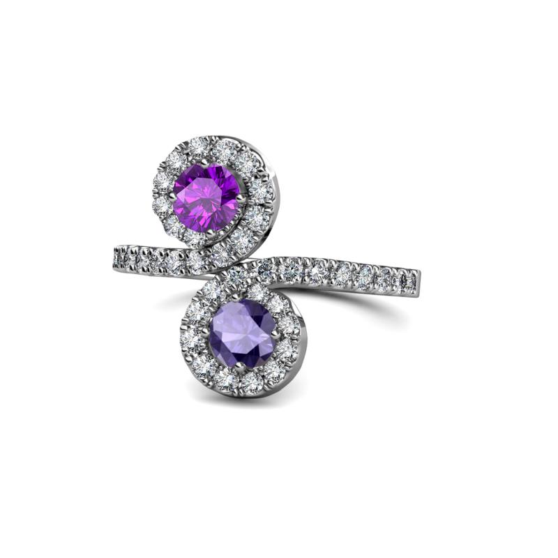 Kevia Amethyst and Iolite with Side Diamonds Bypass Ring 