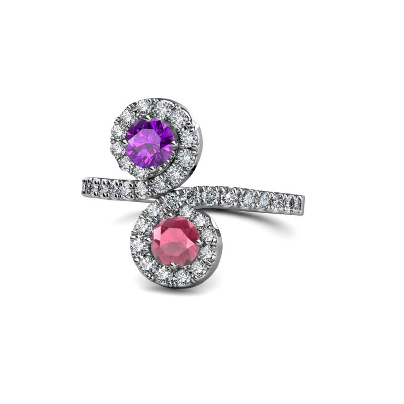 Kevia Amethyst and Rhodolite Garnet with Side Diamonds Bypass Ring 