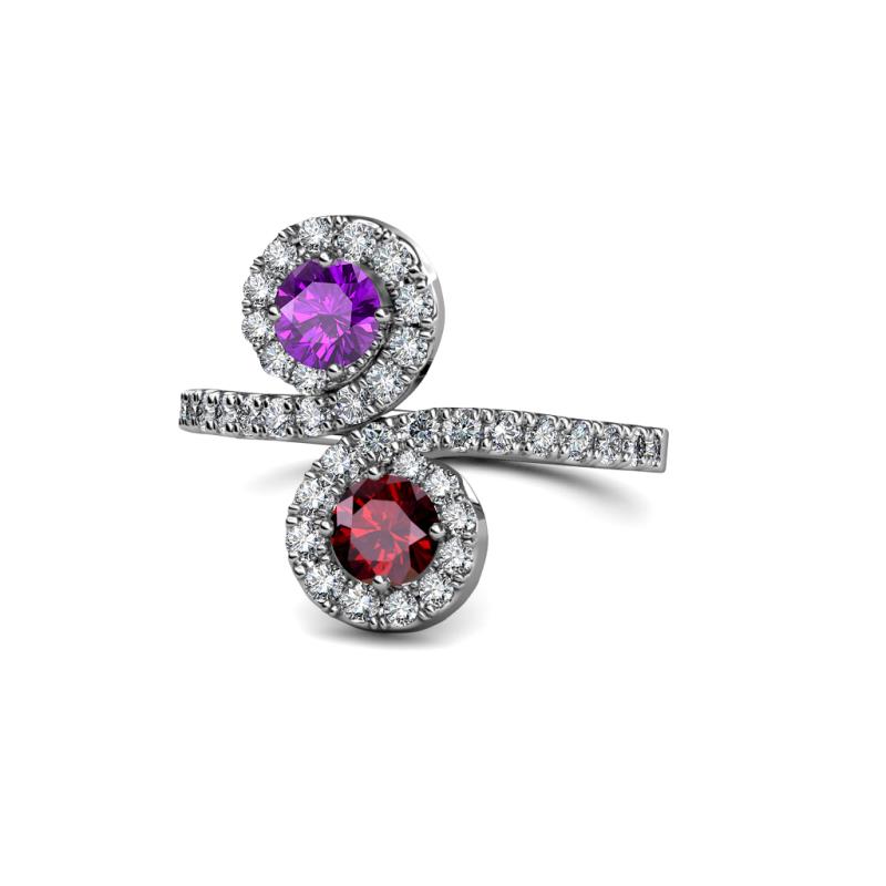 Kevia Amethyst and Ruby with Side Diamonds Bypass Ring 
