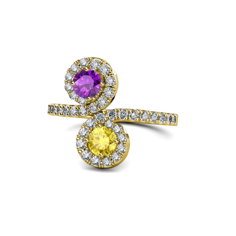 Kevia Amethyst and Yellow Sapphire with Side Diamonds Bypass Ring 