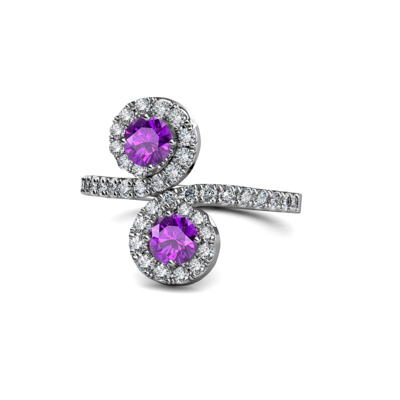 Kevia Amethyst with Side Diamonds Bypass Ring 