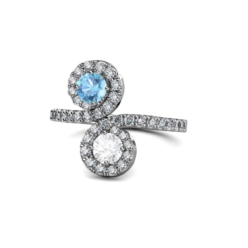Kevia Blue Topaz and White Sapphire with Side Diamonds Bypass Ring 