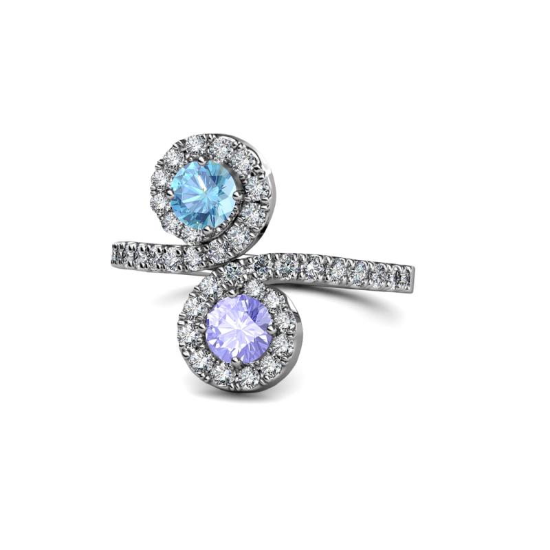 Kevia Blue Topaz and Tanzanite with Side Diamonds Bypass Ring 
