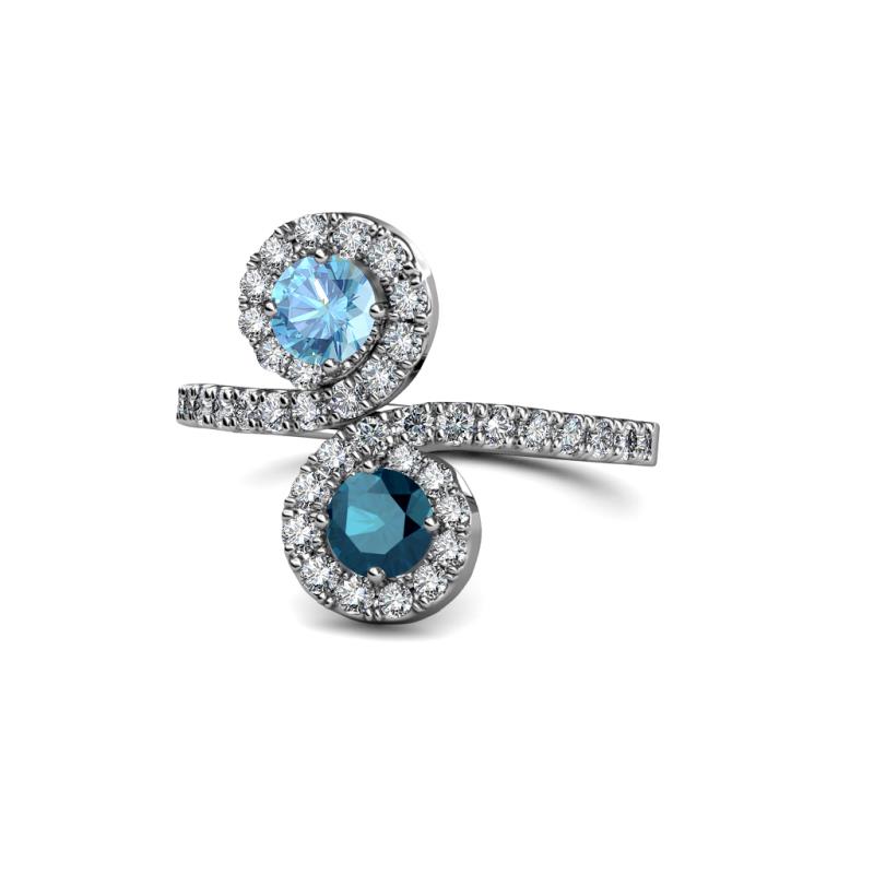 Kevia Blue Topaz and Blue Diamond with Side Diamonds Bypass Ring 