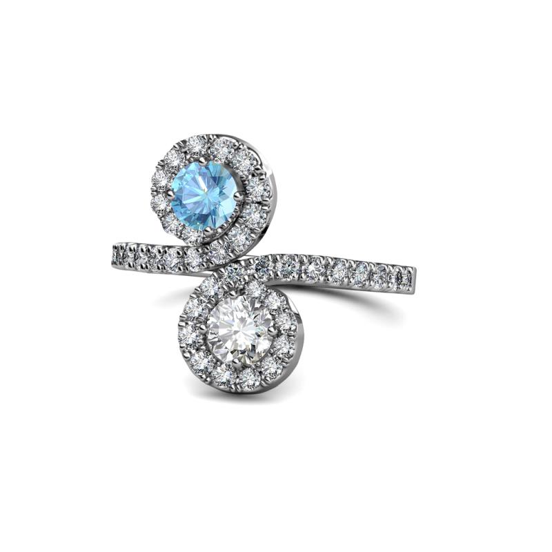 Kevia Blue Topaz and Diamond with Side Diamonds Bypass Ring 
