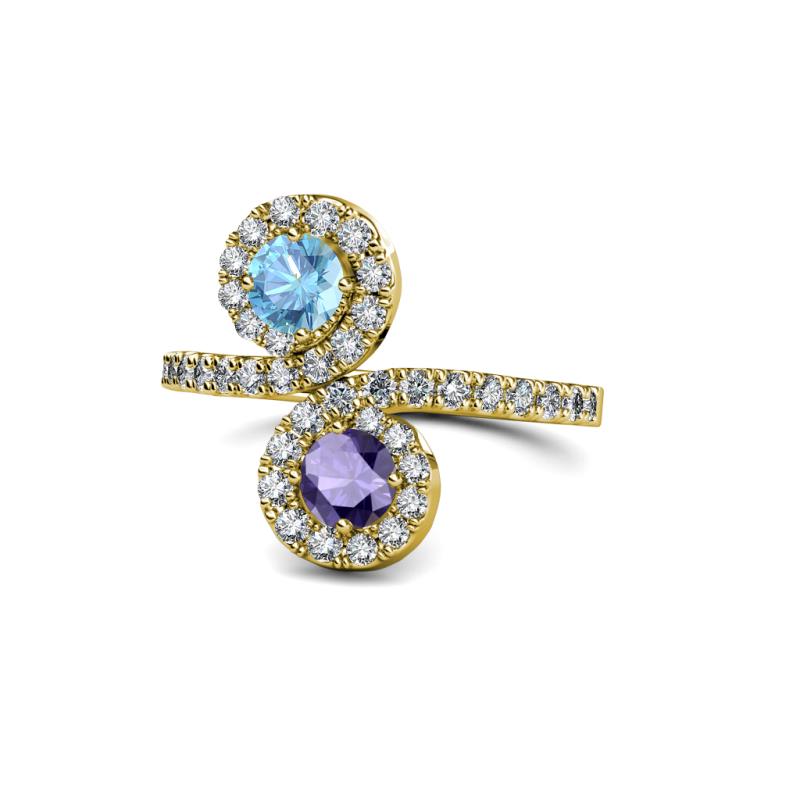 Kevia Blue Topaz and Iolite with Side Diamonds Bypass Ring 