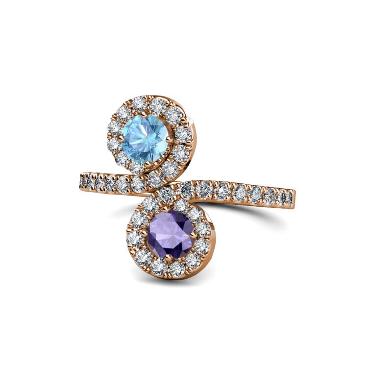 Kevia Blue Topaz and Iolite with Side Diamonds Bypass Ring 