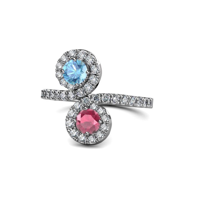 Kevia Blue Topaz and Rhodolite Garnet with Side Diamonds Bypass Ring 