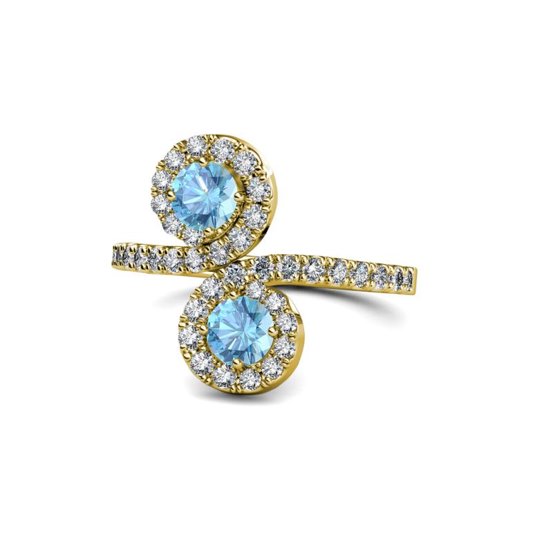 Kevia Blue Topaz with Side Diamonds Bypass Ring 