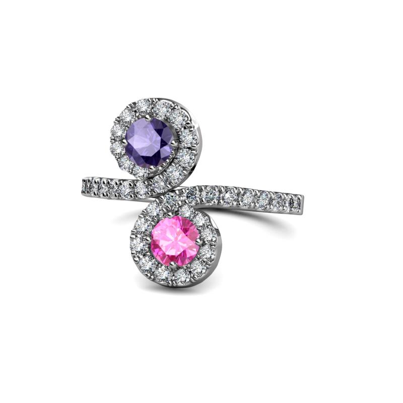 Kevia Iolite and Pink Sapphire with Side Diamonds Bypass Ring 