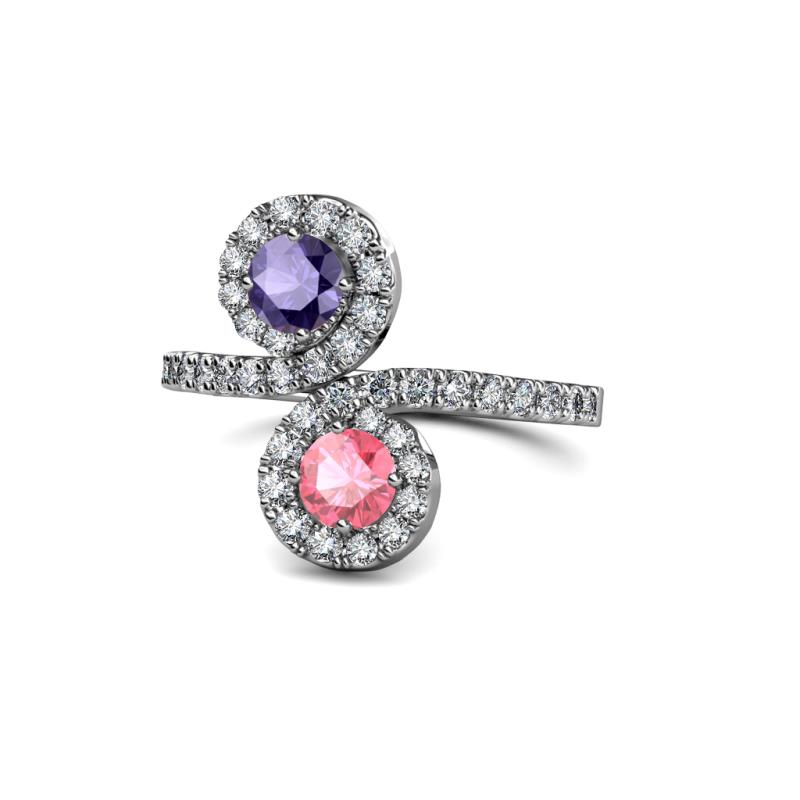 Kevia Iolite and Pink Tourmaline with Side Diamonds Bypass Ring 