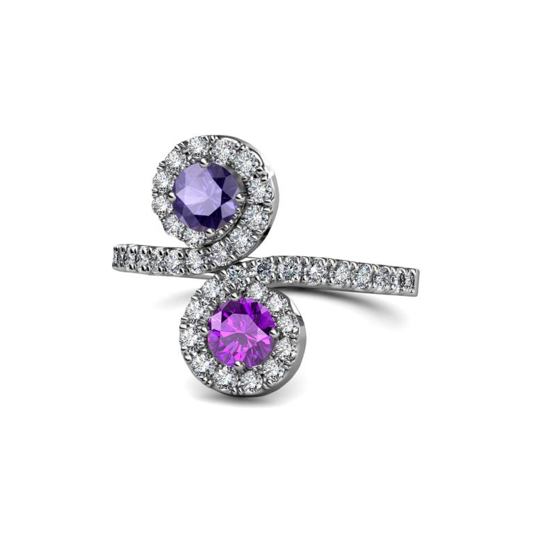 Kevia Iolite and Amethyst with Side Diamonds Bypass Ring 