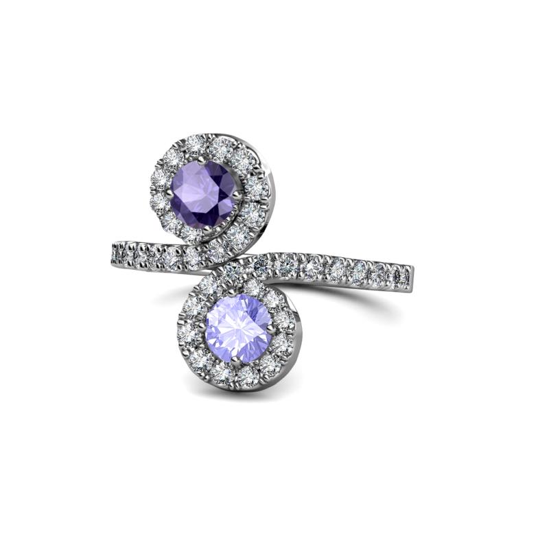 Kevia Iolite and Tanzanite with Side Diamonds Bypass Ring 