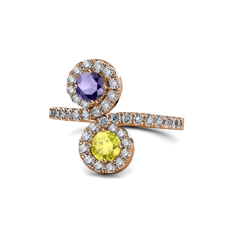 Kevia Iolite and Yellow Diamond with Side Diamonds Bypass Ring 