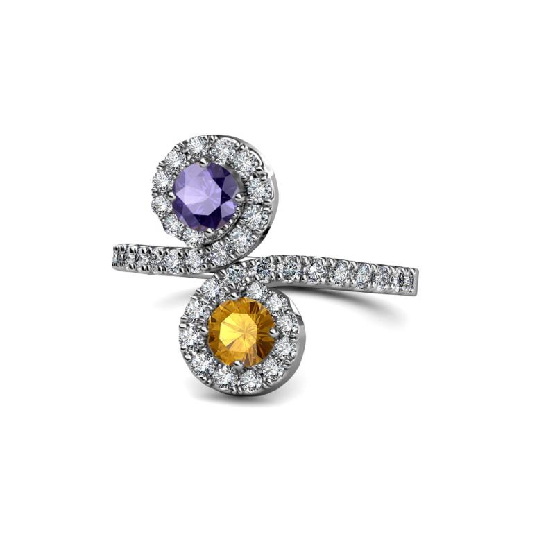 Kevia Iolite and Citrine with Side Diamonds Bypass Ring 