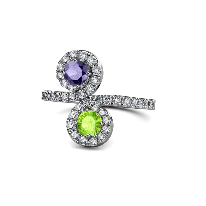 Kevia Iolite and Peridot with Side Diamonds Bypass Ring 