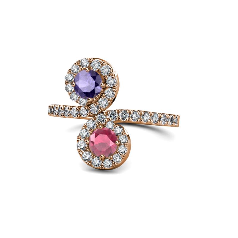 Kevia Iolite and Rhodolite Garnet with Side Diamonds Bypass Ring 