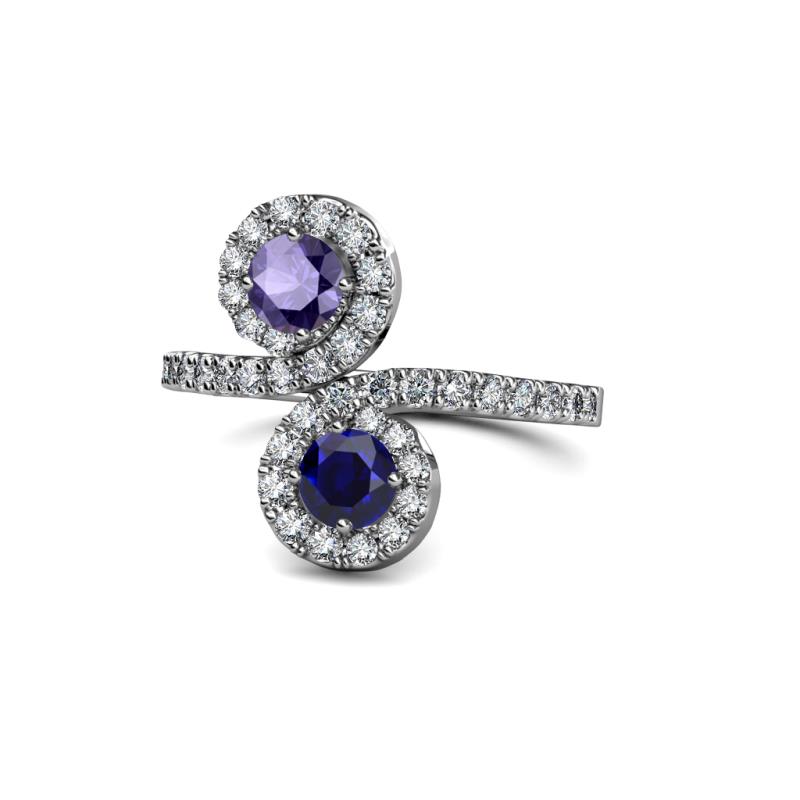 Kevia Iolite and Blue Sapphire with Side Diamonds Bypass Ring 