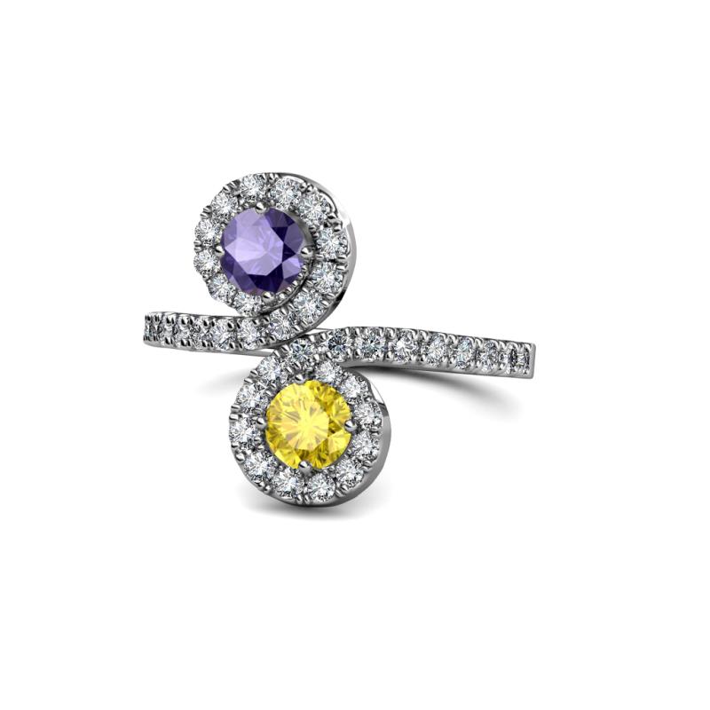 Kevia Iolite and Yellow Sapphire with Side Diamonds Bypass Ring 