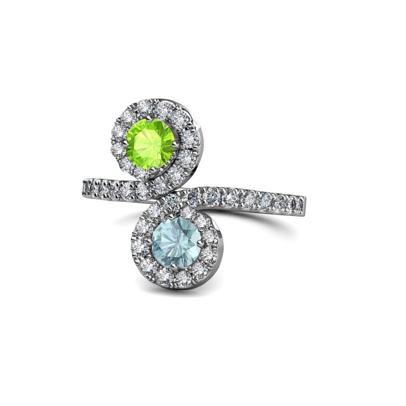 Kevia Peridot and Aquamarine with Side Diamonds Bypass Ring 