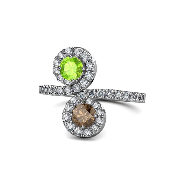 Kevia Peridot and Smoky Quartz with Side Diamonds Bypass Ring 