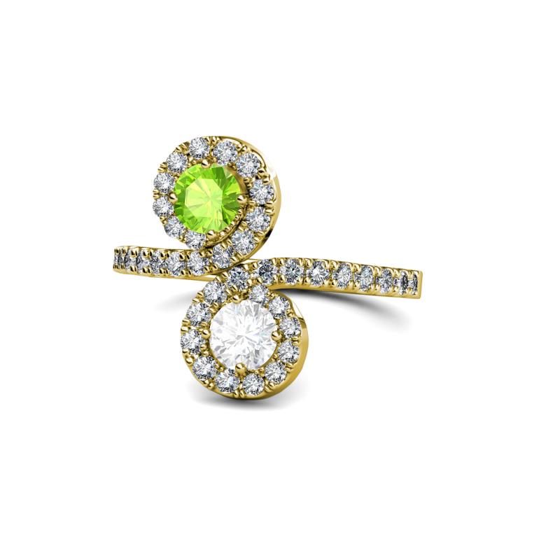 Kevia Peridot and White Sapphire with Side Diamonds Bypass Ring 