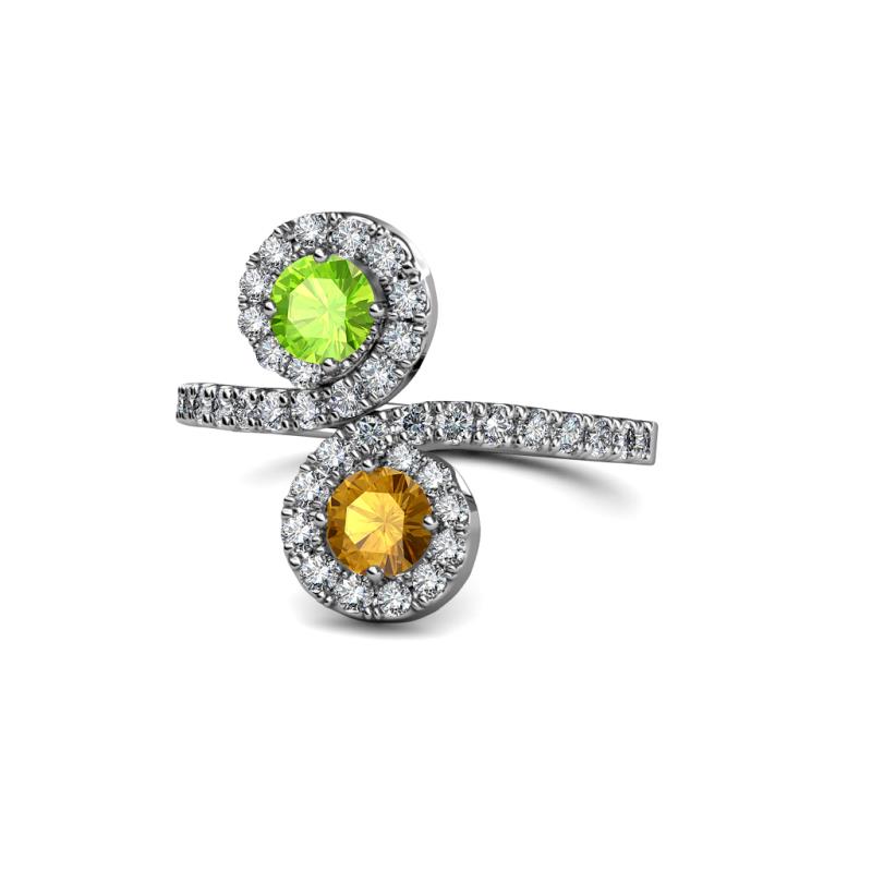 Kevia Peridot and Citrine with Side Diamonds Bypass Ring 