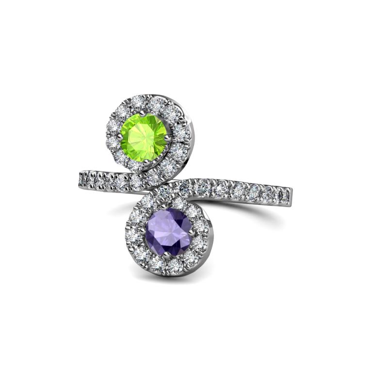 Kevia Peridot and Iolite with Side Diamonds Bypass Ring 