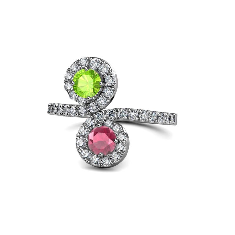 Kevia Peridot and Rhodolite Garnet with Side Diamonds Bypass Ring 