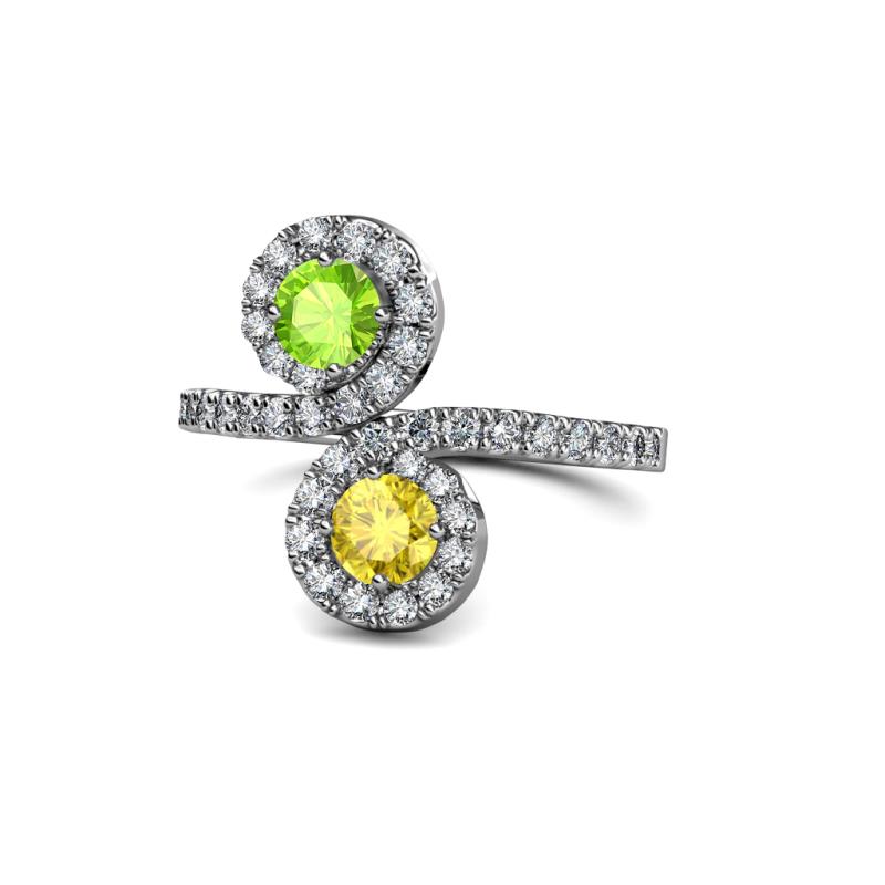 Kevia Peridot and Yellow Sapphire with Side Diamonds Bypass Ring 
