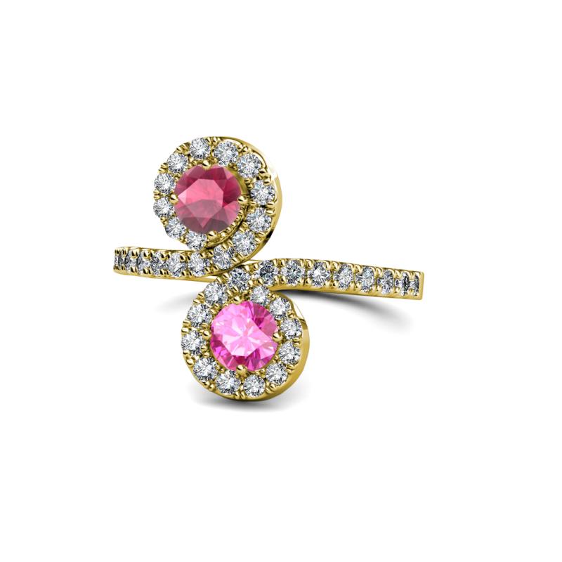 Kevia Rhodolite Garnet and Pink Sapphire with Side Diamonds Bypass Ring 
