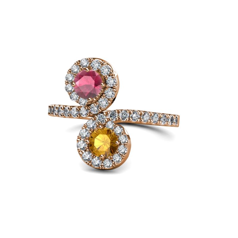 Kevia Rhodolite Garnet and Citrine with Side Diamonds Bypass Ring 