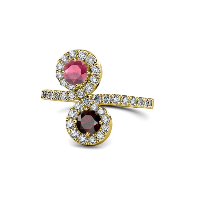Kevia Rhodolite and Red Garnet with Side Diamonds Bypass Ring 
