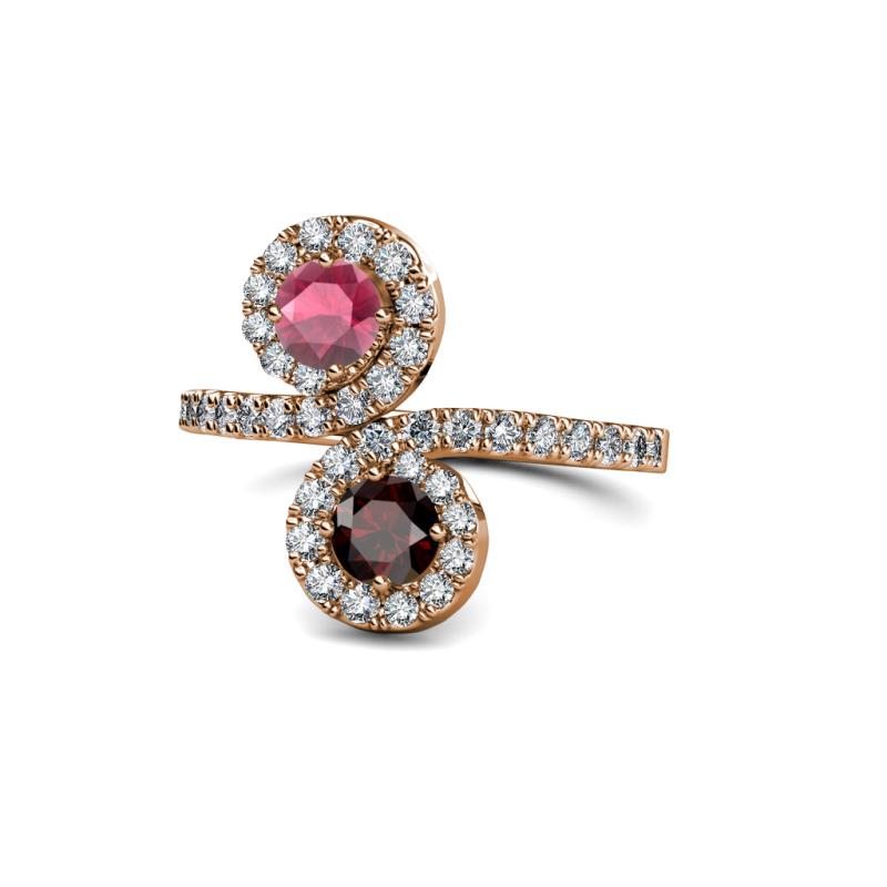 Kevia Rhodolite and Red Garnet with Side Diamonds Bypass Ring 