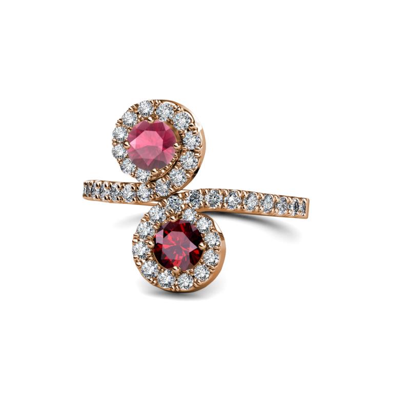 Kevia Rhodolite Garnet and Ruby with Side Diamonds Bypass Ring 