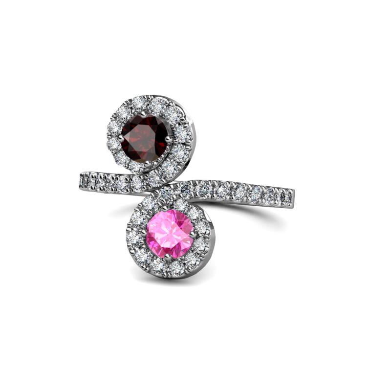 Kevia Red Garnet and Pink Sapphire with Side Diamonds Bypass Ring 