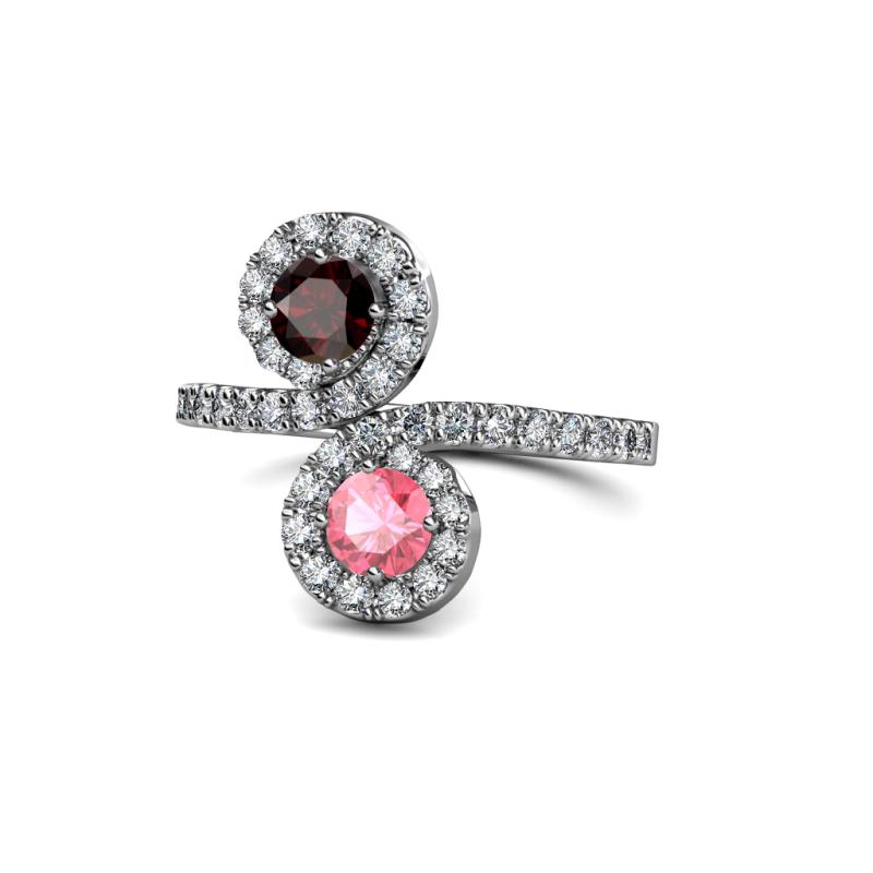 Kevia Red Garnet and Pink Tourmaline with Side Diamonds Bypass Ring 