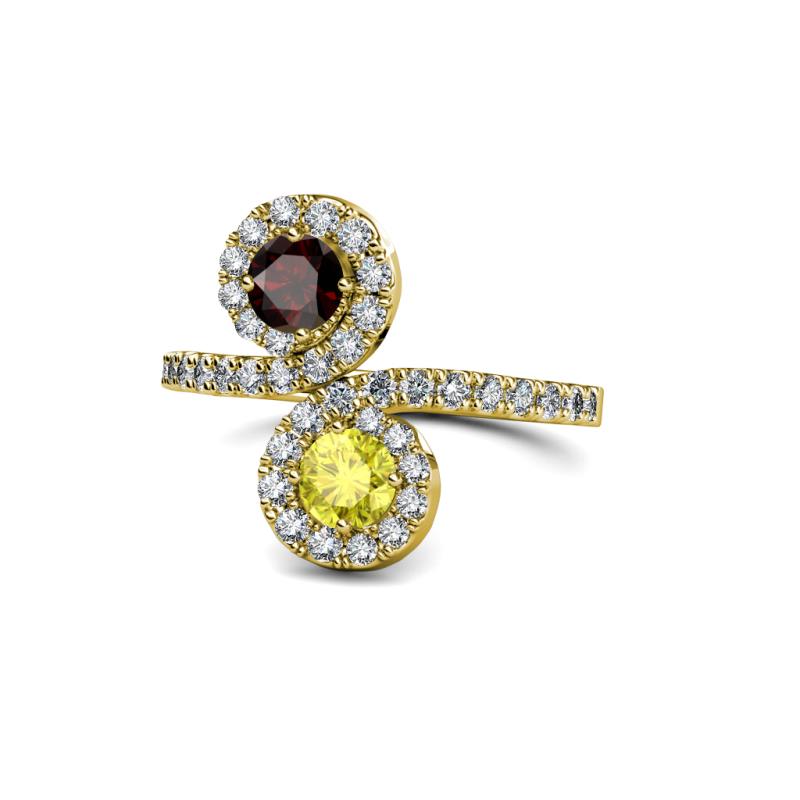 Kevia Red Garnet and Yellow Diamond with Side Diamonds Bypass Ring 