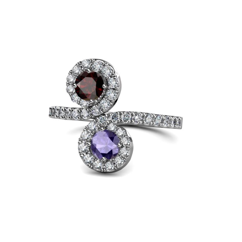 Kevia Red Garnet and Iolite with Side Diamonds Bypass Ring 