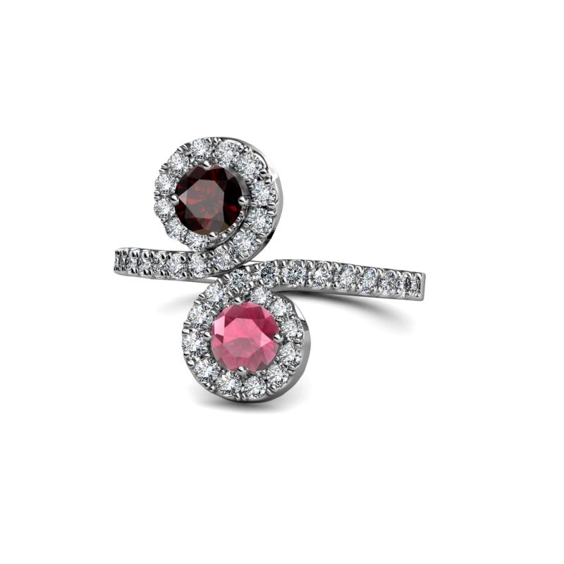 Kevia Red and Rhodolite Garnet with Side Diamonds Bypass Ring 