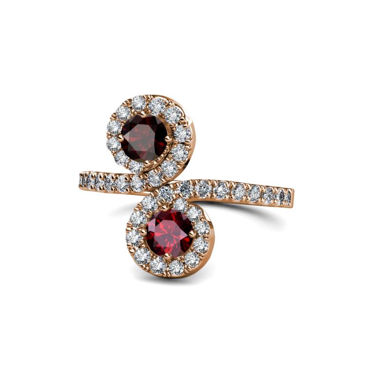 Kevia Red Garnet and Ruby with Side Diamonds Bypass Ring 