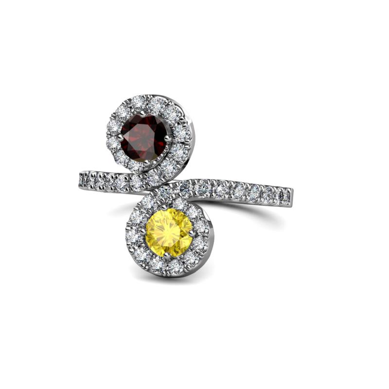 Kevia Red Garnet and Yellow Sapphire with Side Diamonds Bypass Ring 
