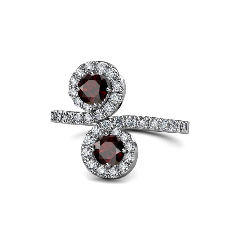 Kevia Red Garnet with Side Diamonds Bypass Ring 