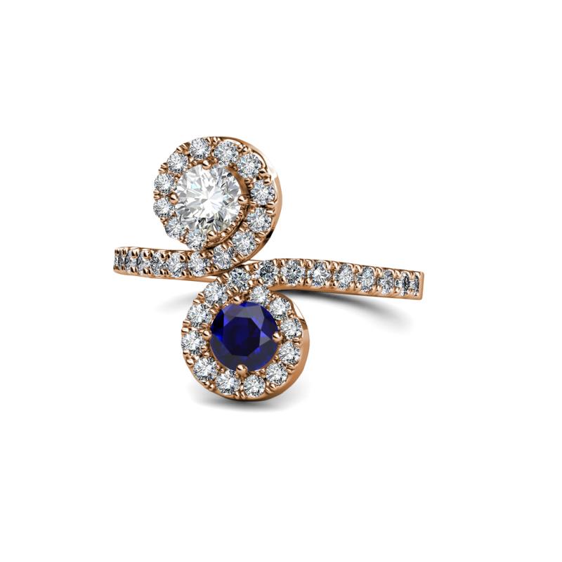Kevia Diamond and Blue Sapphire with Side Diamonds Bypass Ring 