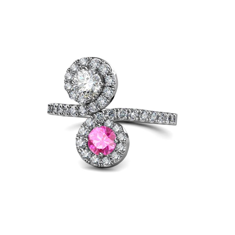 Kevia Diamond and Pink Sapphire with Side Diamonds Bypass Ring 